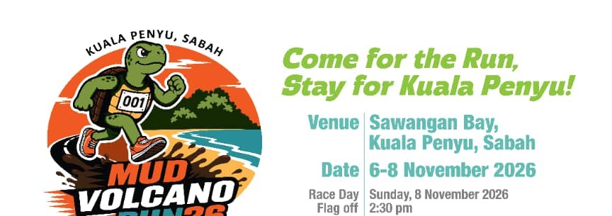 Mud Volcano Run 2026 poster, Sawangan Bay, Kuala Penyu, Sabah, race day 8 November 2026